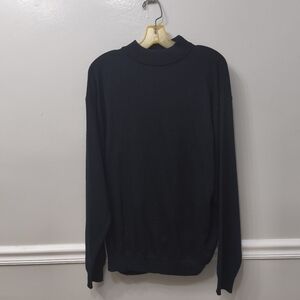 Bachrach Made In Italy Men's L Black Sweater 100% Merino Wool Fine Minimalist